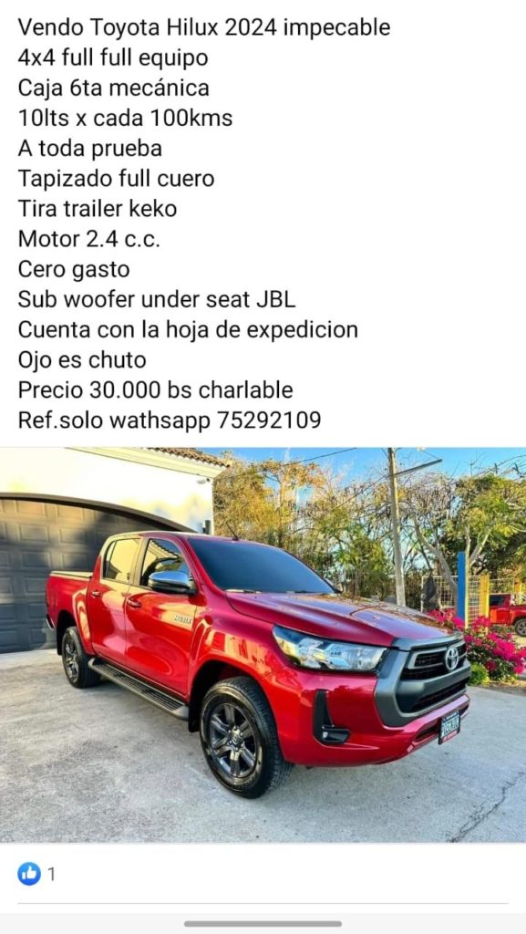 Auf Facebook angebotener Toyota Hilux