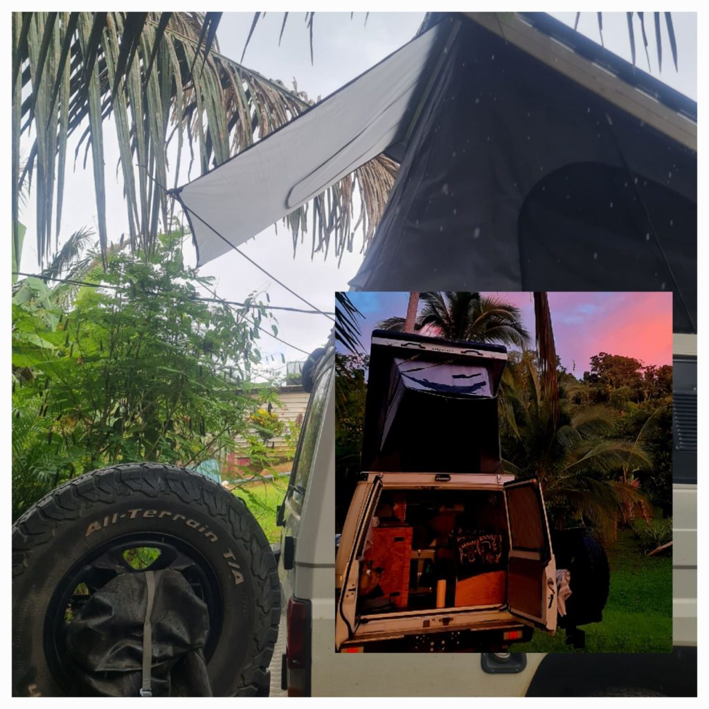 Vorher-Nachher Foto des Dachzeltes. 